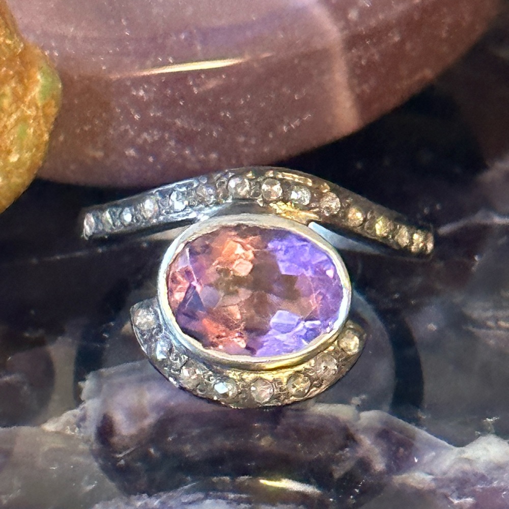 Amethyst polki diamond sterling silver ring